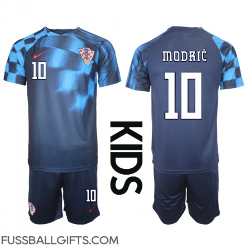 Kroatien Luka Modric #10 Fußballbekleidung Auswärtstrikot Kinder WM 2022 Kurzarm (+ kurze hosen)